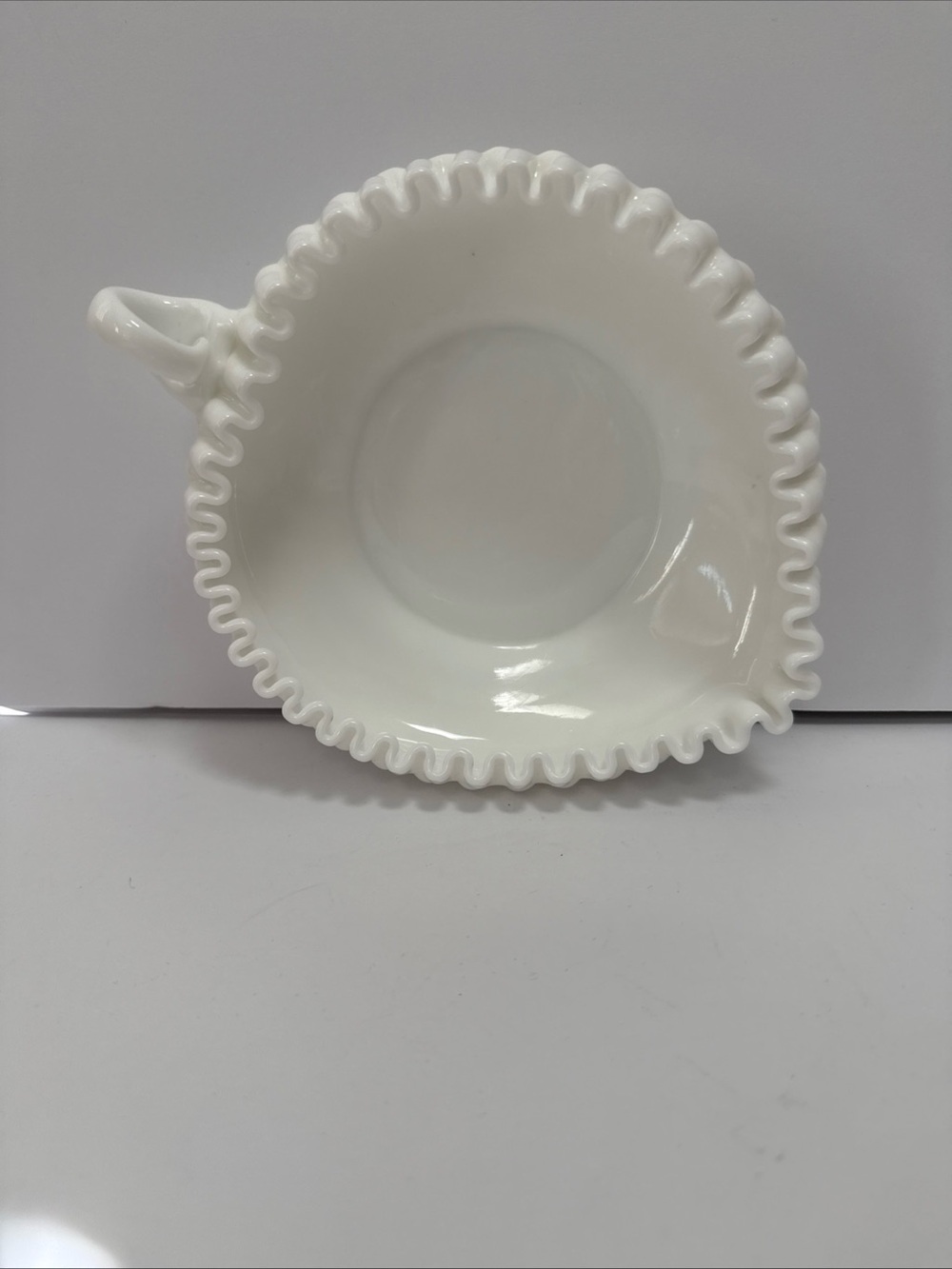 White Ruffled Milk Glass heart shaped vintage